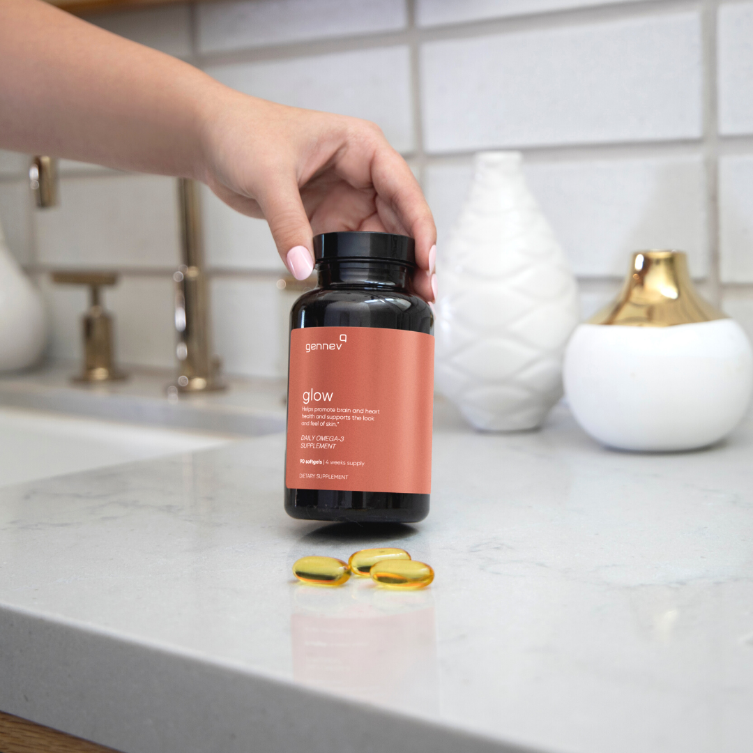 The shifts in perimenopause can impact long term health - from brain health and cardiovascular disease - to how we feel each day in our skin. Our Glow Omega-3 for Women Supplement is a pharma-grade supplement packed with the right blend of EPA to reduce inflammation and DHA to optimize brain health.